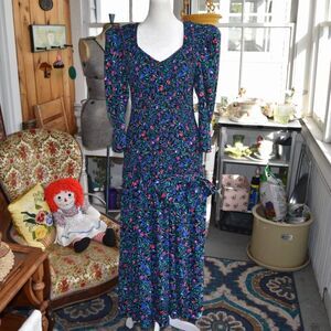 Vintage 90s ACT I New York Floral Drop Waist Dress Smocked Peplum S